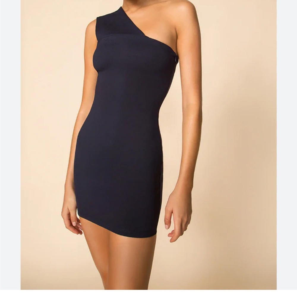 Superdown Blue Asymmetrical Ribbed Mini Dress - image 1